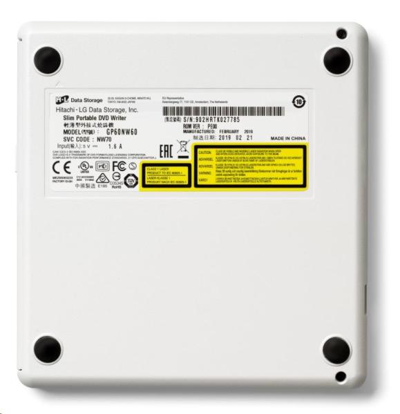 HITACHI LG - externá mechanika DVD-W/ CD-RW/ DVD±R/ ±RW/ RAM GP60NW60,  Slim,  biela,  krabica+SW6