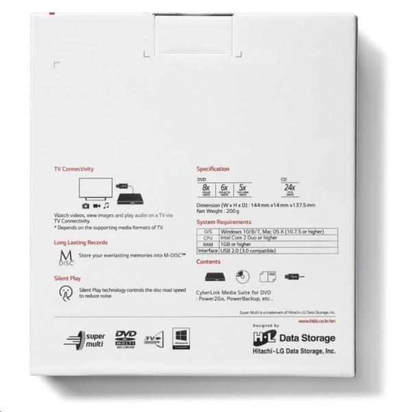 HITACHI LG - externá mechanika DVD-W/ CD-RW/ DVD±R/ ±RW/ RAM GP60NW60,  Slim,  biela,  krabica+SW2