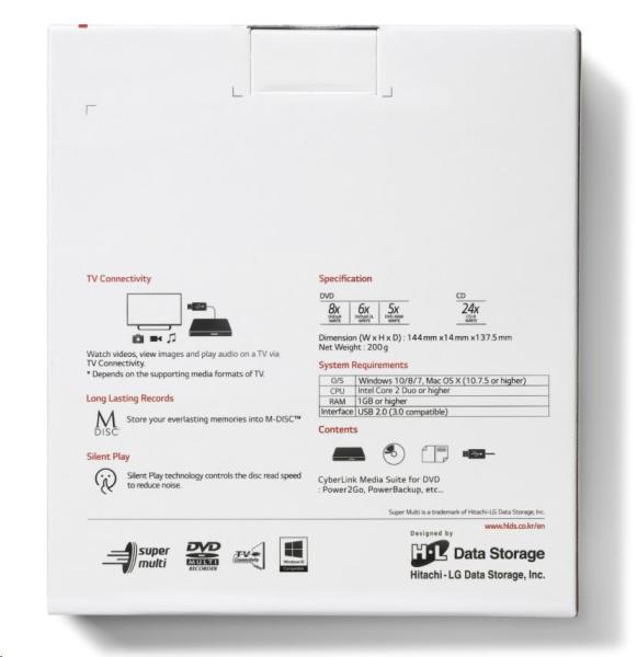 HITACHI LG - externá mechanika DVD-W/ CD-RW/ DVD±R/ ±RW/ RAM GP60NS60,  Slim,  Silver,  box+SW1
