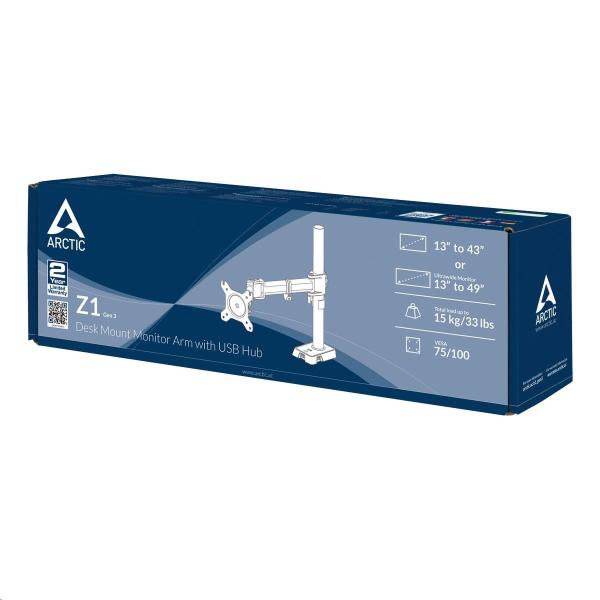 Držiak stola ARCTIC Z1 (Gen.3) pre 1x LCD do 43",  nosnosť 15 kg,  USB HUB,  čierny11