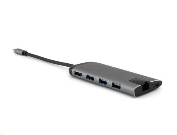 VERBATIM 49142 Multiportový HUB USB-C,  3x USB 3.0,  1x USB-C,  HDMI,  LAN,  SD,  microSD,  šedý dok1