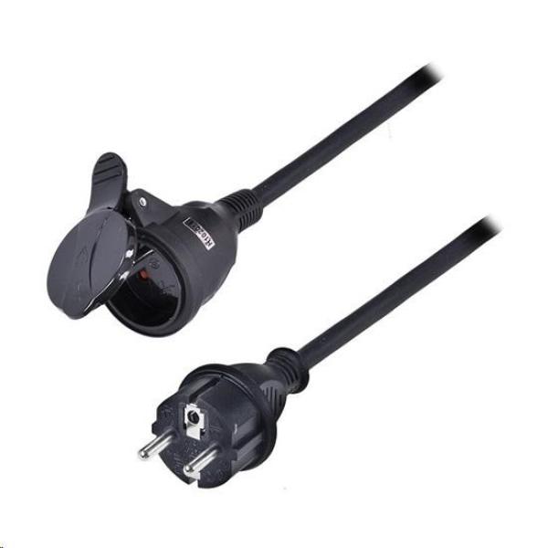 Solight prodlužovací přívod - spojka,  1 zásuvka,  30m,  3 x 1, 5mm2,  gumová,  černá