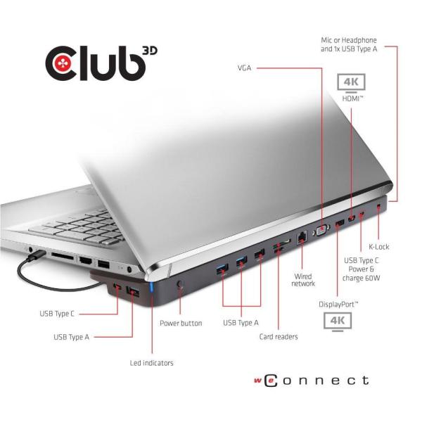 Dokovacia stanica Club3D USB-C 3.2 s napájacím adaptérom Triple Display Dynamic PD,  100 W4