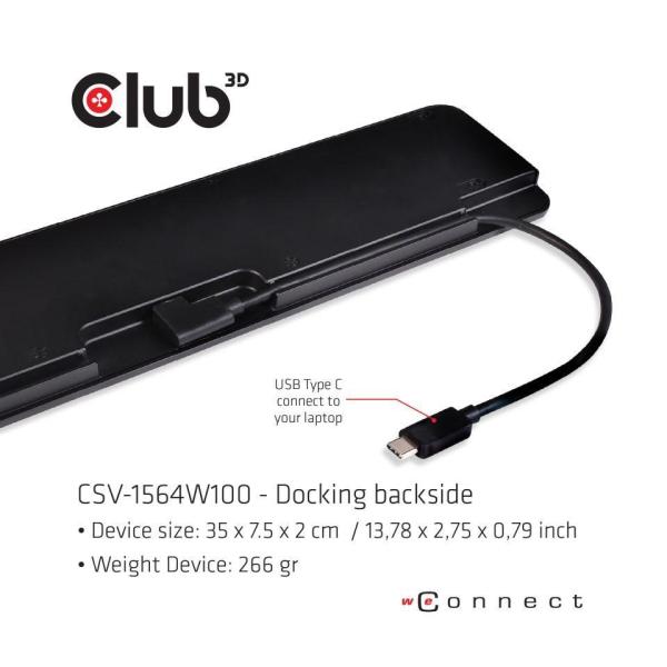 Dokovacia stanica Club3D USB-C 3.2 s napájacím adaptérom Triple Display Dynamic PD,  100 W3