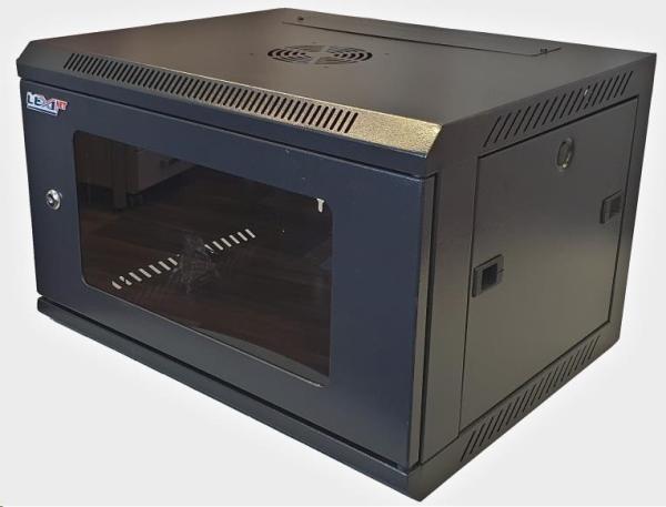LEXI-Net 19" nástěnný rozvaděč 6U 600x450,  nosnost 60 kg,  skleněné dveře,  rozložený,  černý
