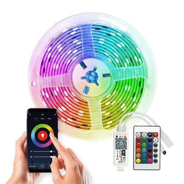Solight Wifi Smart LED světelný pás,  RGB,  5m,  sada s adaptérem a dálkovým ovladačem
