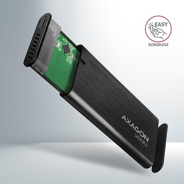 AXAGON EEM2-SBC,  USB-C 3.2 Gen 2 - M.2 SATA SSD kovový box RAW,  bez skrutiek1