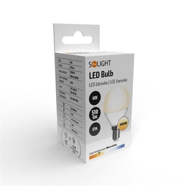 Solight LED žárovka,  miniglobe,  6W,  E14,  3000K,  510lm,  bílé provedení1