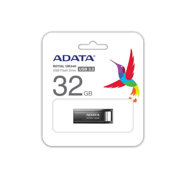 ADATA Flash Disk 32GB UR340,  USB 3.2 Dash Drive,  kov lesklá černá3