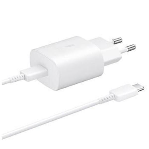 Samsung síťová nabíječka EP-TA800EWE + kabel EP-DA705BWE USB-C,  25W,  bílá,  (bulk)