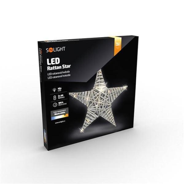 Solight LED ratanová hvězda,  40x LED,  2xAA,  40cm6