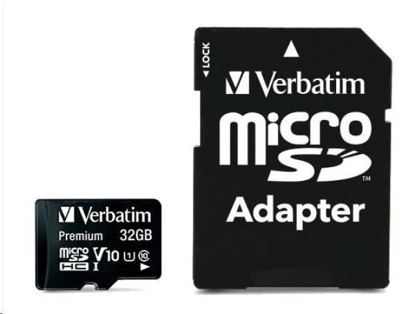 Karta VERBATIM MicroSDHC 32GB Premium,  U1 + SD adaptér1