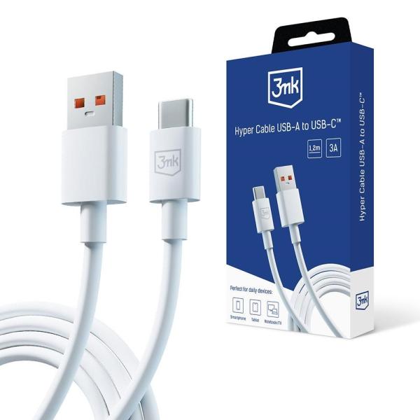 3mk datový kabel - Hyper Cable A to C 1.2m 3A,  bílá