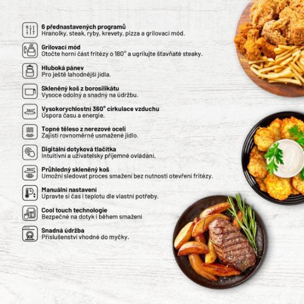 Lauben Glass&Grill Air Fryer 3in1 5500BG - horkovzdušná fritéza5