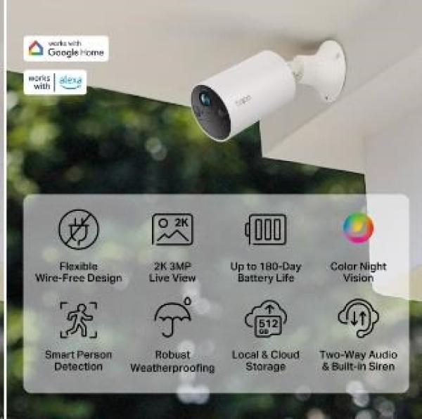 TP-Link Tapo C410 venkovní kamera (3MP,  2K QHD,  1296p,  IR 9m,  WiFi,  micro SD card,  IP65)3