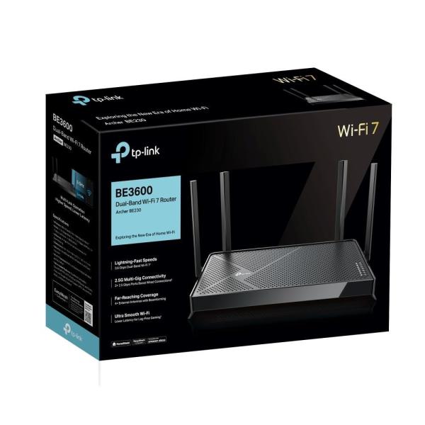 TP-Link Archer BE230 OneMesh/ EasyMesh WiFi7 router(BE3600, 2, 4GHz/ 5GHz, 1x2, 5GbEWAN, 1x2, 5GbELAN, 3xGbELAN, 1xUSB3.0)4