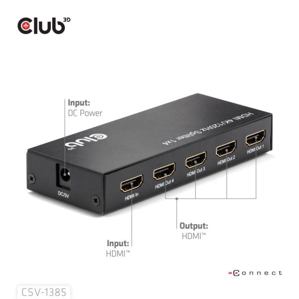 Club3D Video rozbočovač 1:4 HDMI 2.0 4K120Hz,  4 porty,  černá5