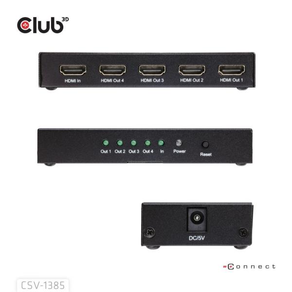 Club3D Video rozbočovač 1:4 HDMI 2.0 4K120Hz,  4 porty,  černá1