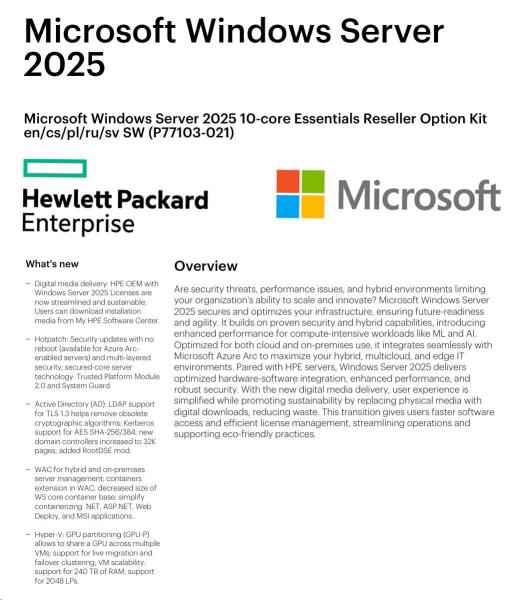 HPE MS WS25 10C Ess OEM CZ/ ENG