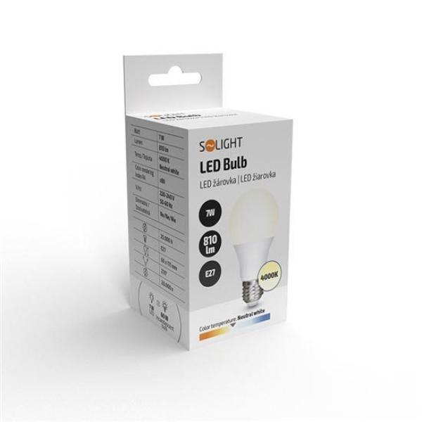 Solight LED žárovka,  klasický tvar,  7W,  E27,  4000K,  270°,  810lm1