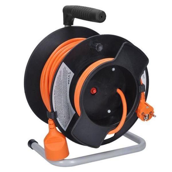 Solight prodlužovací přívod na bubnu,  1 zásuvka,  25m,  oranžový kabel,  3x 1, 5mm2