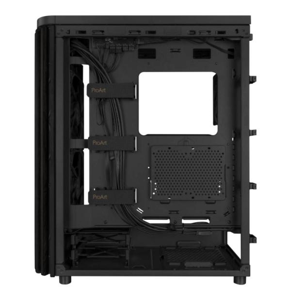 ASUS case PROART PA401 WOOD TG,  Mid Tower,  ATX,  1xUSB-C Gen2x2,  2xUSB 3.0,  2x 160mm Fan,  1x 120mm Fan,  černá0