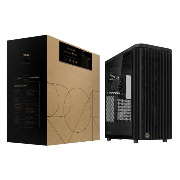 ASUS case PROART PA401 WOOD TG,  Mid Tower,  ATX,  1xUSB-C Gen2x2,  2xUSB 3.0,  2x 160mm Fan,  1x 120mm Fan,  černá7