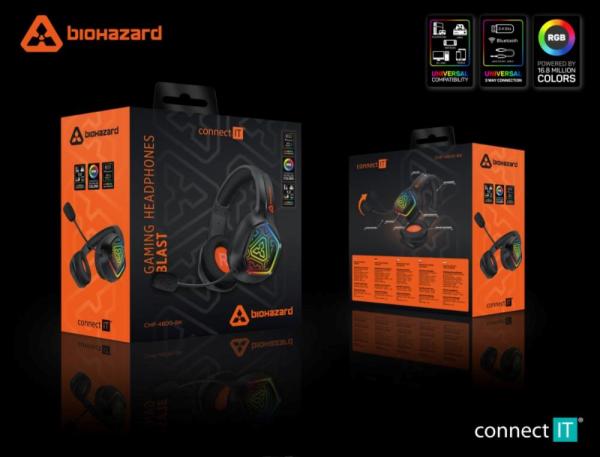 CONNECT IT Herní sluchátka s mikrofonem BIOHAZARD Blast,  Bezdrátové RF 2.4GHz a Bluetooth,  černá2