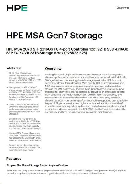 HPE MSA 2070 SFF 23TB (12x1.92TB R0Q47A,  2x16GFC4pContr,  4x16G SFPFCXCVR C8R24B) Storage Array Smart Choice3