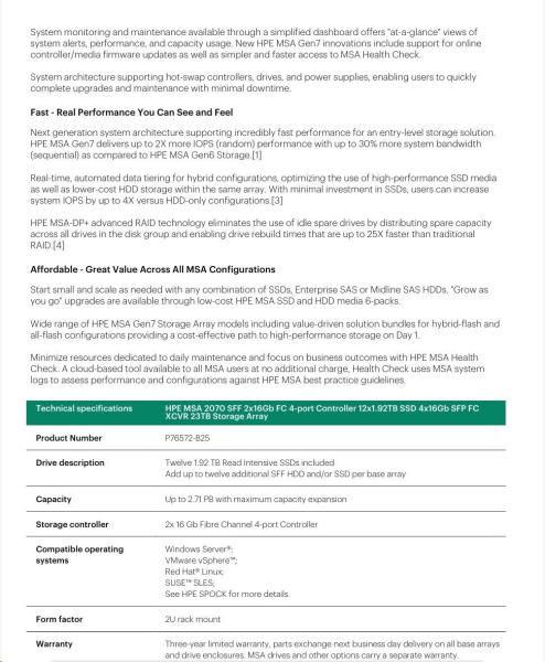 HPE MSA 2070 SFF 23TB (12x1.92TB R0Q47A,  2x16GFC4pContr,  4x16G SFPFCXCVR C8R24B) Storage Array Smart Choice4