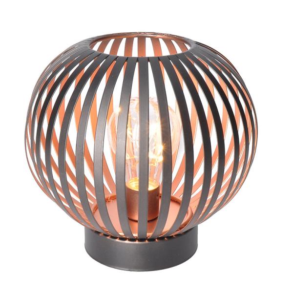 Solight kovová kulatá lucerna se žárovkou s micro LED,  teplá bílá,  měděná,  3xAA,  19cm