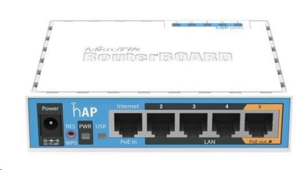 MikroTik hAP,  650MHz CPU,  64MB RAM,  5x LAN,  integ. 2.4GHz Wi-Fi,  WPS,  vrátane. L4