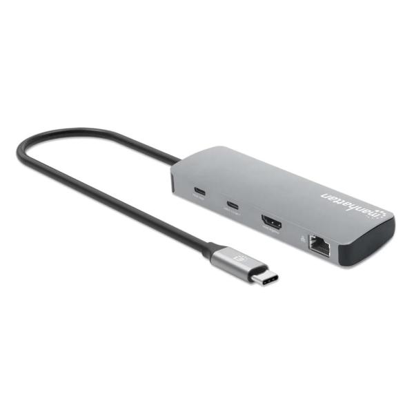 MANHATTAN Dokovací stanice USB-C 9v1,  1xHDMI,  2xUSB-C,  3xUSB,  1xRJ45,  čtečka SD karet,  šedá1