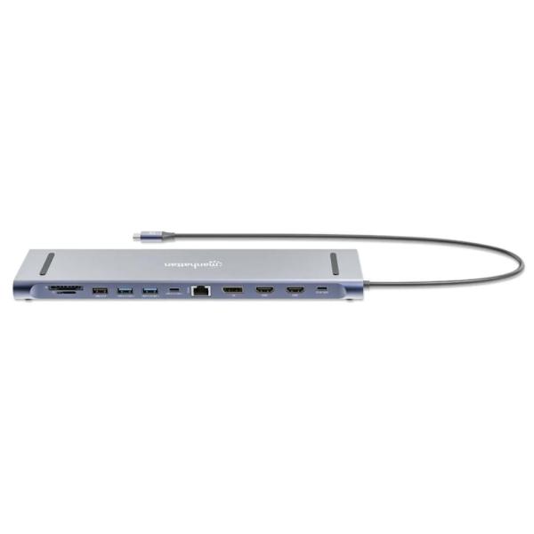 MANHATTAN Dokovací stanice USB-C 12v1,  1xDP,  2xHDMI,  2xUSB-C,  3xUSB,  1xRJ45,  čtečka SD karet,  šedá3