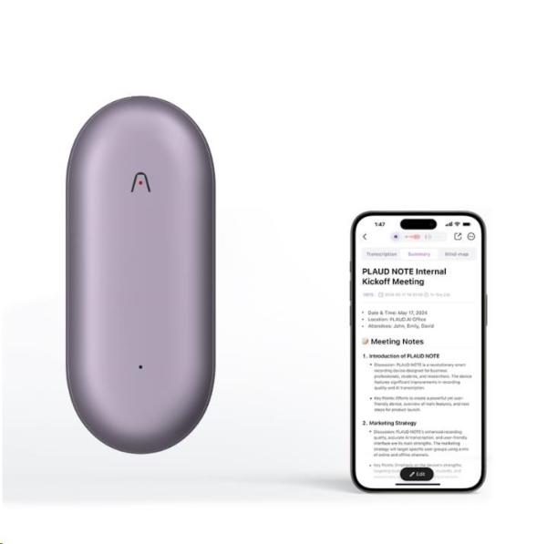 PLAUD Note Pin Purple - AI hlasový záznamník (2025)