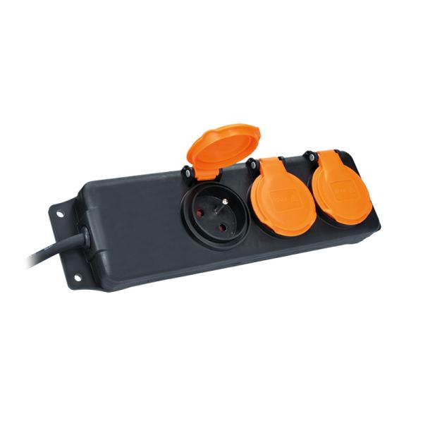 Solight prodlužovací přívod IP44,  3 zásuvky,  gumový kabel,  venkovní,  3m1
