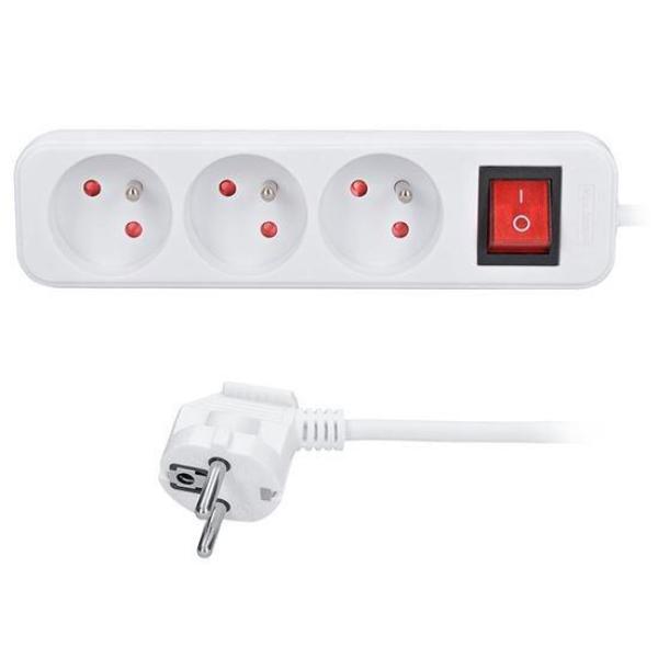 Solight prodlužovací přívod 5m,  3 zásuvky,  vypínač,  16A/ 3680W,  PVC,  bílý