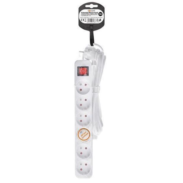 Solight prodlužovací přívod 3m,  6 zásuvek,  vypínač,  16A/ 3680W,  PVC,  bílý3