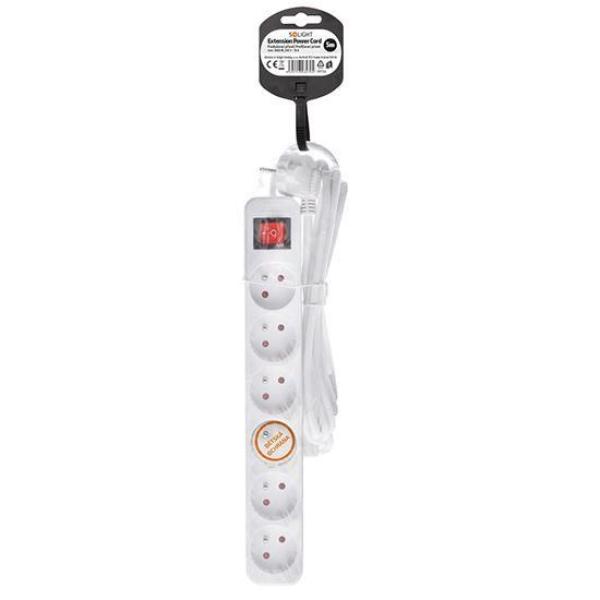 Solight prodlužovací přívod 5m,  6 zásuvek,  vypínač,  16A/ 3680W,  PVC,  bílý3