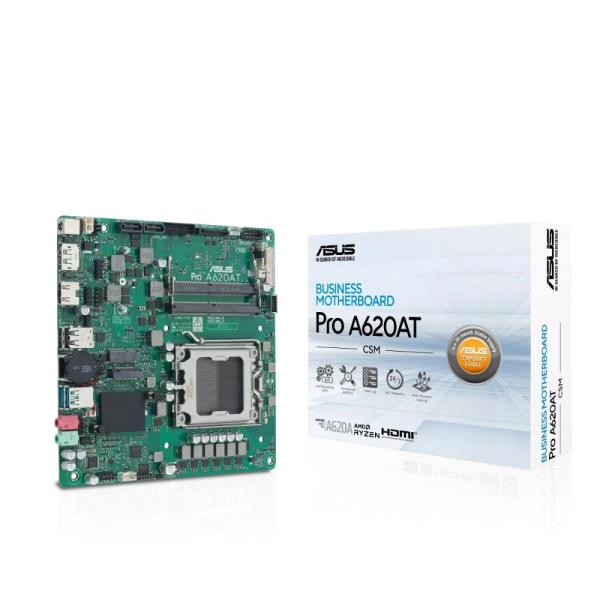 ASUS MB Sc AM5 PRO A620AT-CSM,  AMD A620A,  2xDDR5 SODIMM,  1xHDMI,  1xDP,  1xLVDS,  Thin Mini-ITX