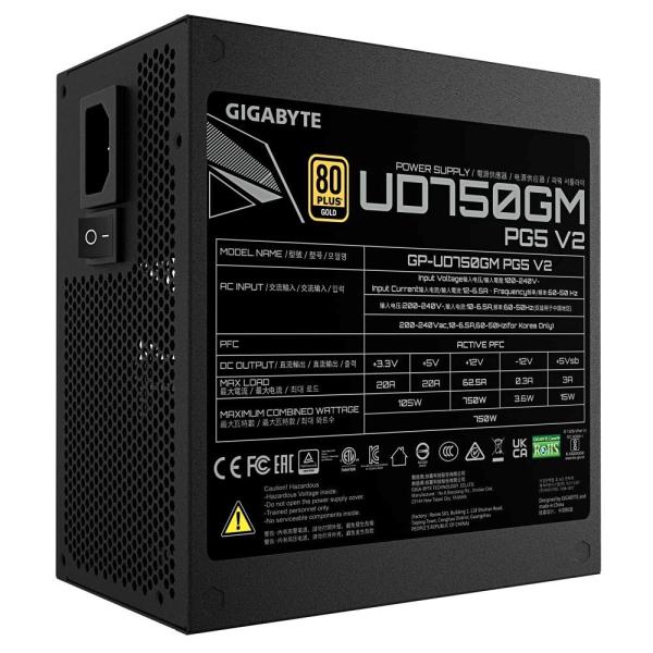 GIGABYTE zdroj UD750GM PG5 V2,  750W,  120mm,  Plně modulární,  80 Plus Gold,  ATX 3.14