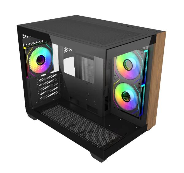 Cooler Master case Elite 481 Wood,  mATX,  Průhledná bočnice,  3x 120mm ARGB Fan,  Černá1