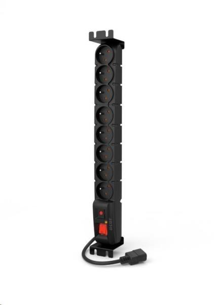 19" rozvodný panel ACAR 8x230V s IEC konektorem pro UPS,  vypínač,  indikátor napětí,  přepěťová ochrana,  kabel 3m