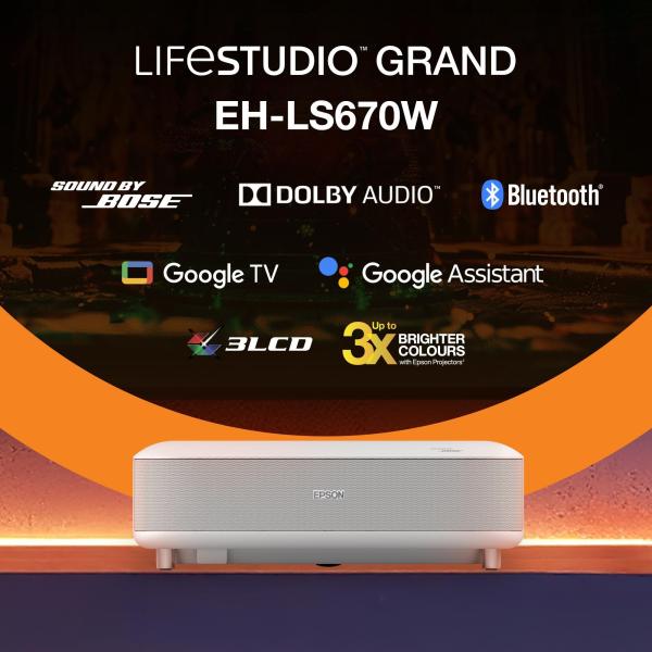 Epson Lifestudio Grand – EH-LS670W diamantová biela,  4K PRO-UHD,  3600lm,  HDMI,  USB,  Google TV,  240Hz7