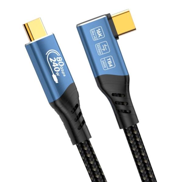 PREMIUMCORD Kabel USB4™ Version2.0 80Gbps 16K@60Hz 240W Thunderbolt 3 a 4 kabel zahnutý 0, 8m0
