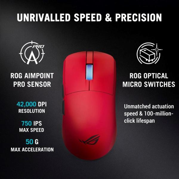 ASUS Herní myš ROG Harpe II Ace,  Bezdrátová,  červená9