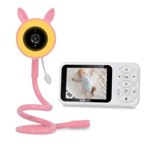 EVOLVEO Baby Monitor N35, detská pestúnka s kamerou, VOX, teplomer, nočné videnie, RGB svetlo, Ružová