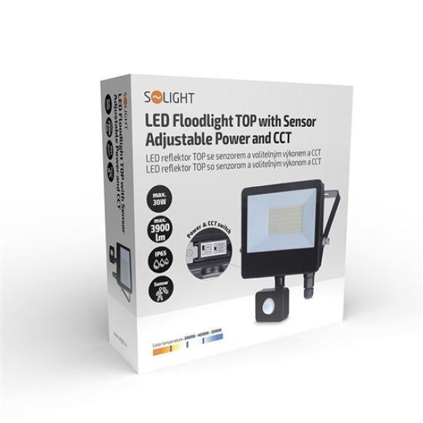 Solight LED reflektor se senzorem TOP,  30W,  max. 3900lm,  3CCT,  volitený výkon 100/ 66%,  IP65,  rychlospojka1