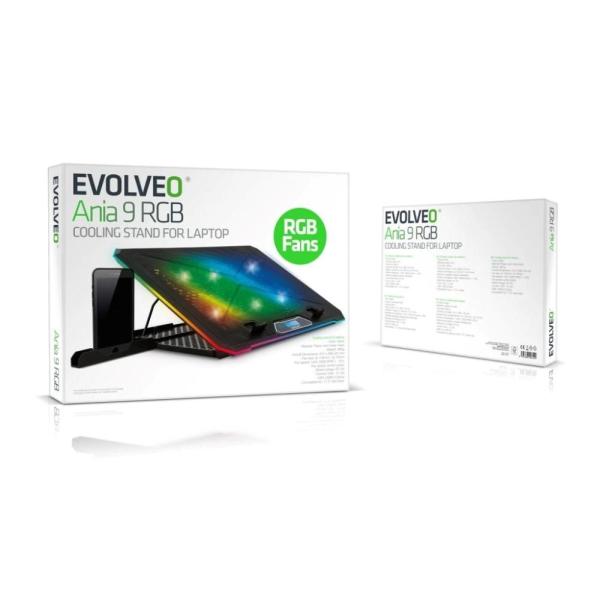 EVOLVEO A101RGB, chladiaca podložka pre notebook do 17", 2x ventilátor, RGB podsvietenie