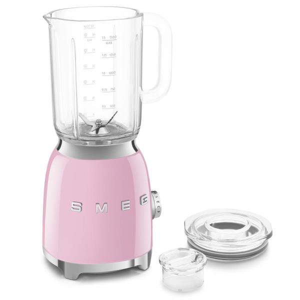 Smeg BLF03PKEU mixér,  800 W,  4 programy,  funkce pulse,  18000 RPM,  nerezové ostří,  Ice crush,  50"s Style,  růžový2